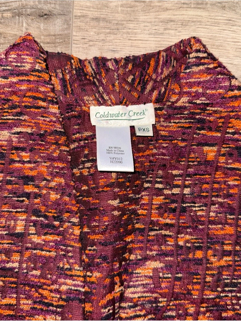 Coldwater creek Burgundy Multi-Color Knit Cardigan fringe Sweater petite XS